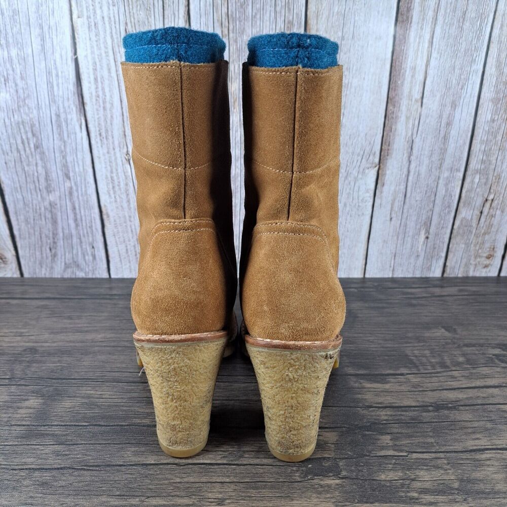 UGG Fabrice Chestnut Block Heel Lace Up Wool Lined Boots Women's Sz 6.5 (GUC) - Picture 4 of 9